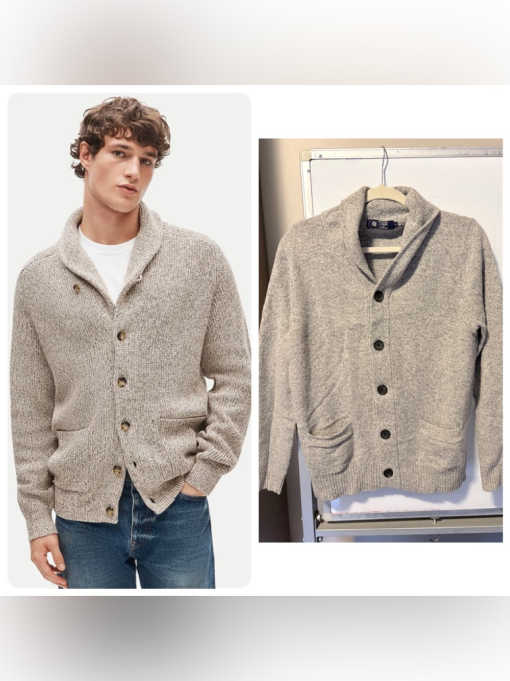J. Crew Men's Shawl Collar Cardigan Sweater - Heather Light Gray like new